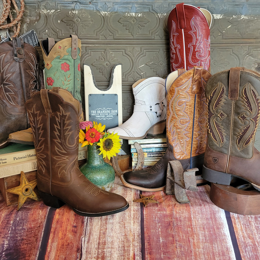 a collection of western boots