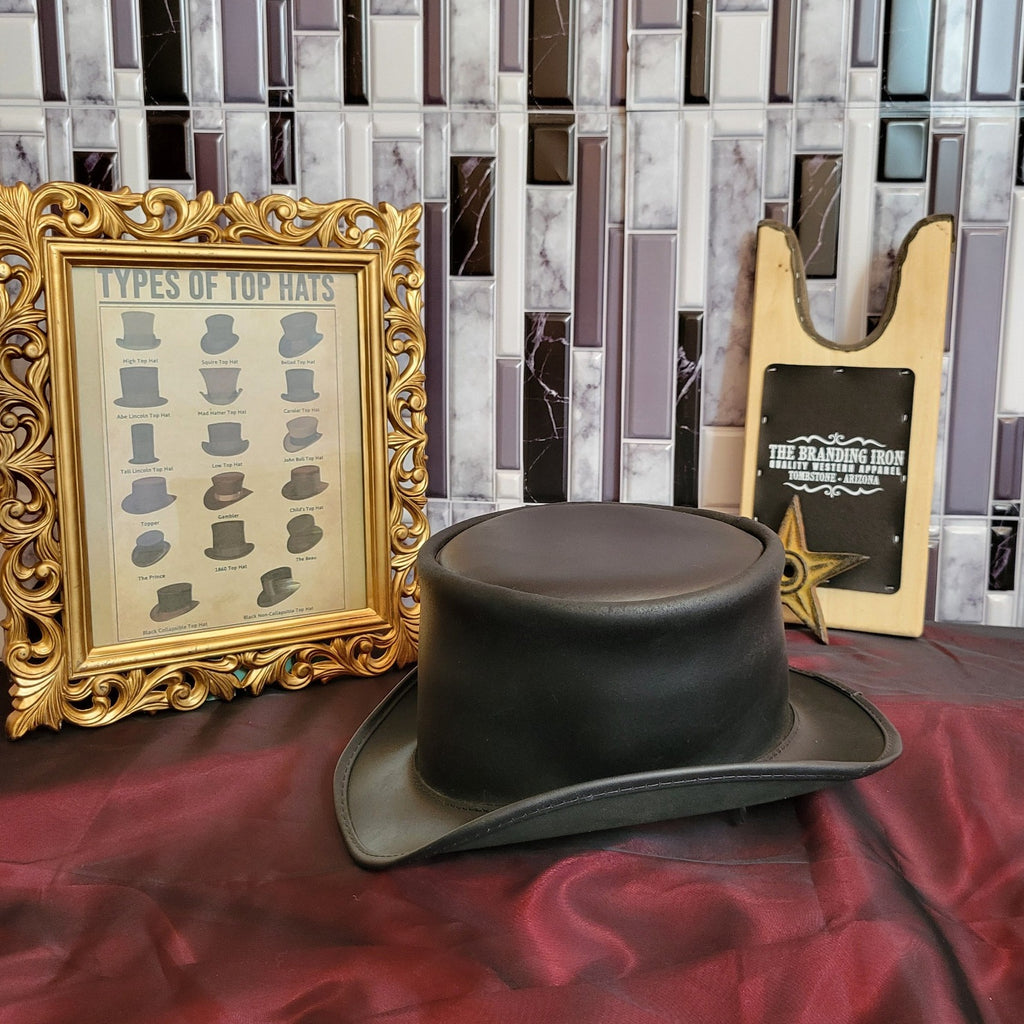 Leather Top Hat, the "El Dorado" by American Hat Makers  ELDBFXXXXXX Side View Black