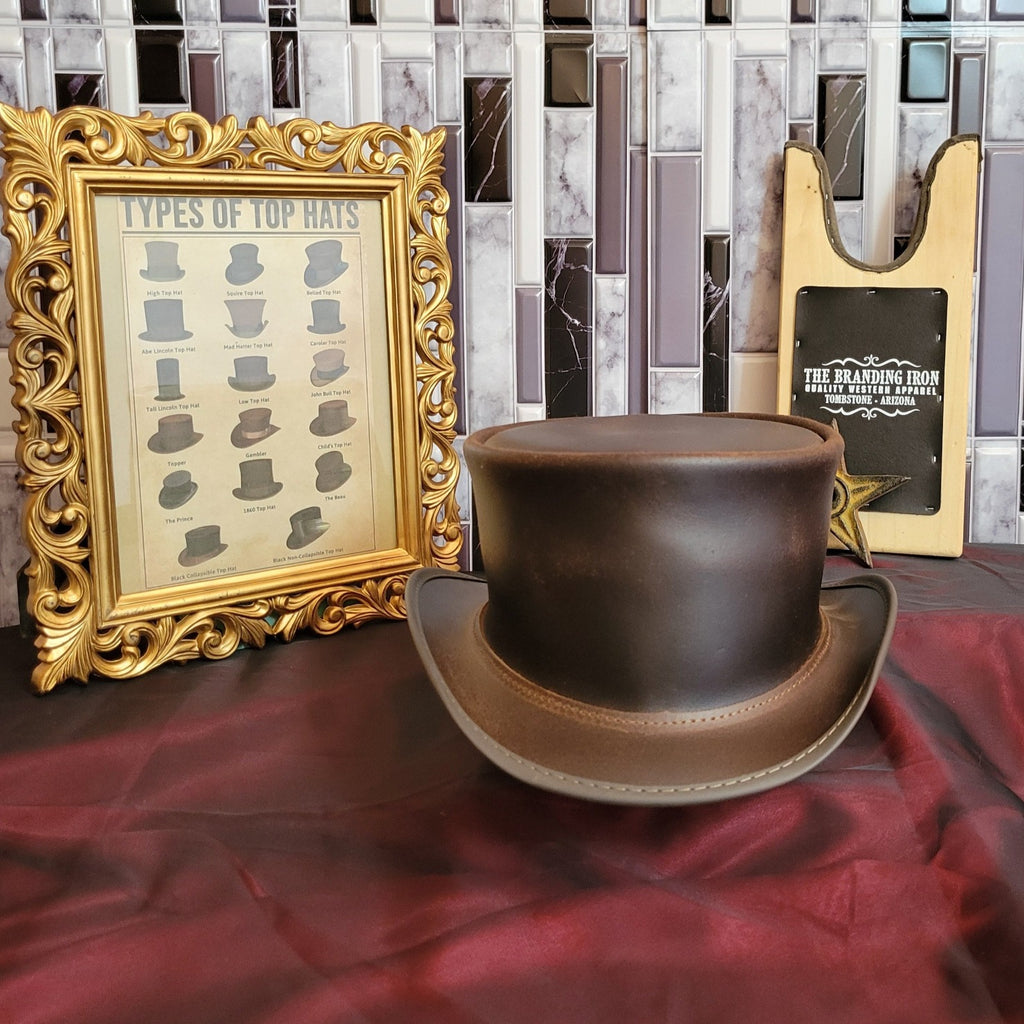 Leather Top Hat, the "El Dorado" by American Hat Makers  ELDBFXXXXXX Front View Brown