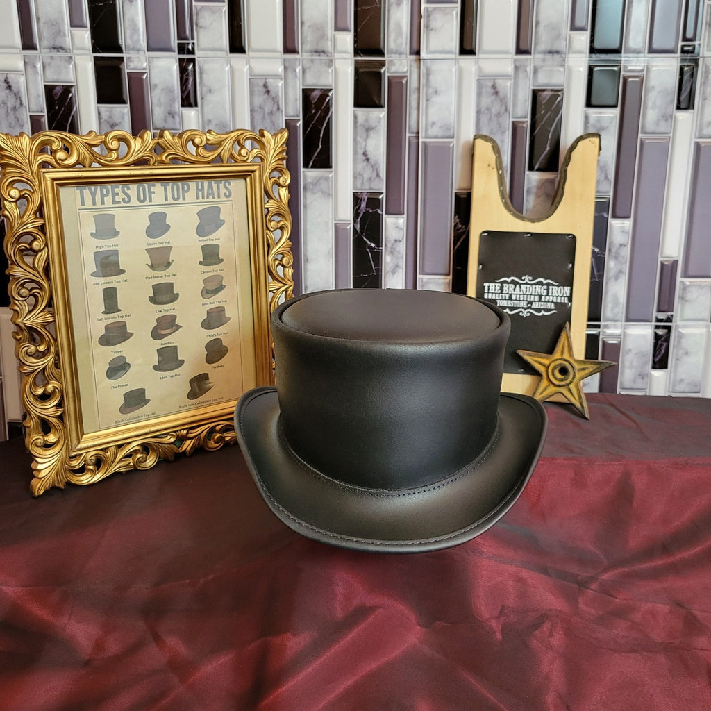 Leather Top Hat, the "Marlow" by American Hat Makers  MARBFXXXXXX Front View Black
