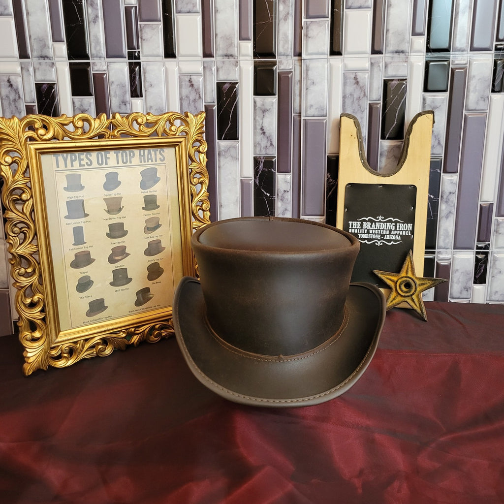 Leather Top Hat, the "Marlow" by American Hat Makers  MARBFXXXXXX Front View Brown