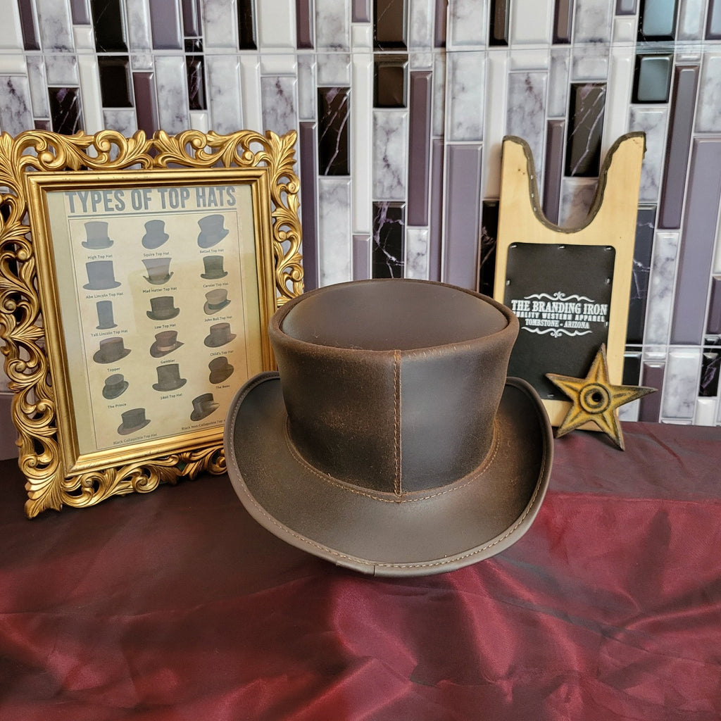 Leather Top Hat, the "Marlow" by American Hat Makers  MARBFXXXXXX Back View Brown