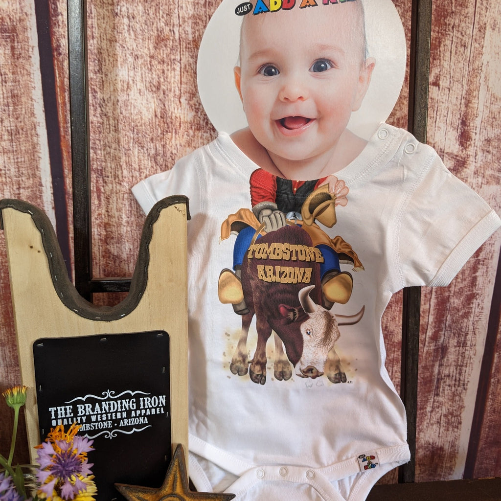 Boy's Onesies by Just Add-a-Kid bull rider view