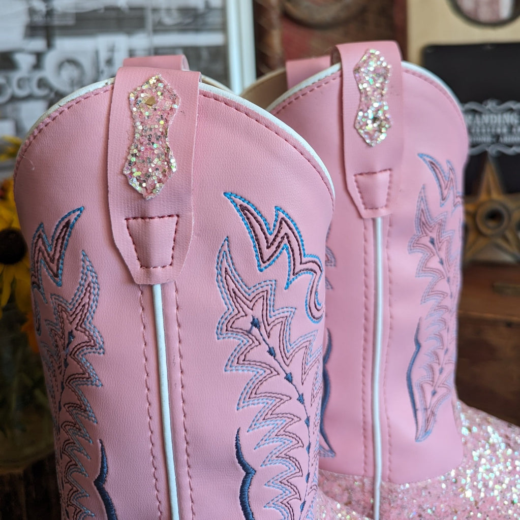 Infant/Toddler Kids Boots "Pink Glitter"  by Old West  VB1085 detail view