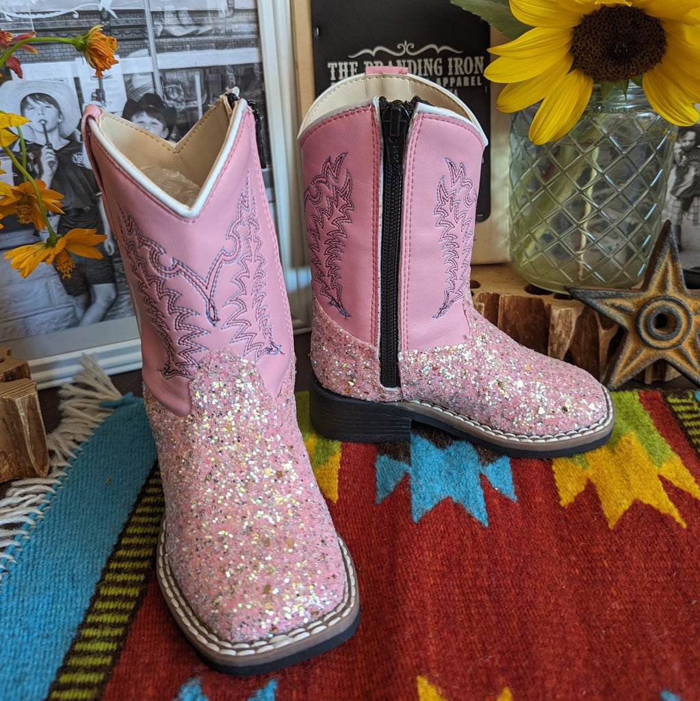 Infant/Toddler Kids Boots "Pink Glitter"  by Old West  VB1085 front view
