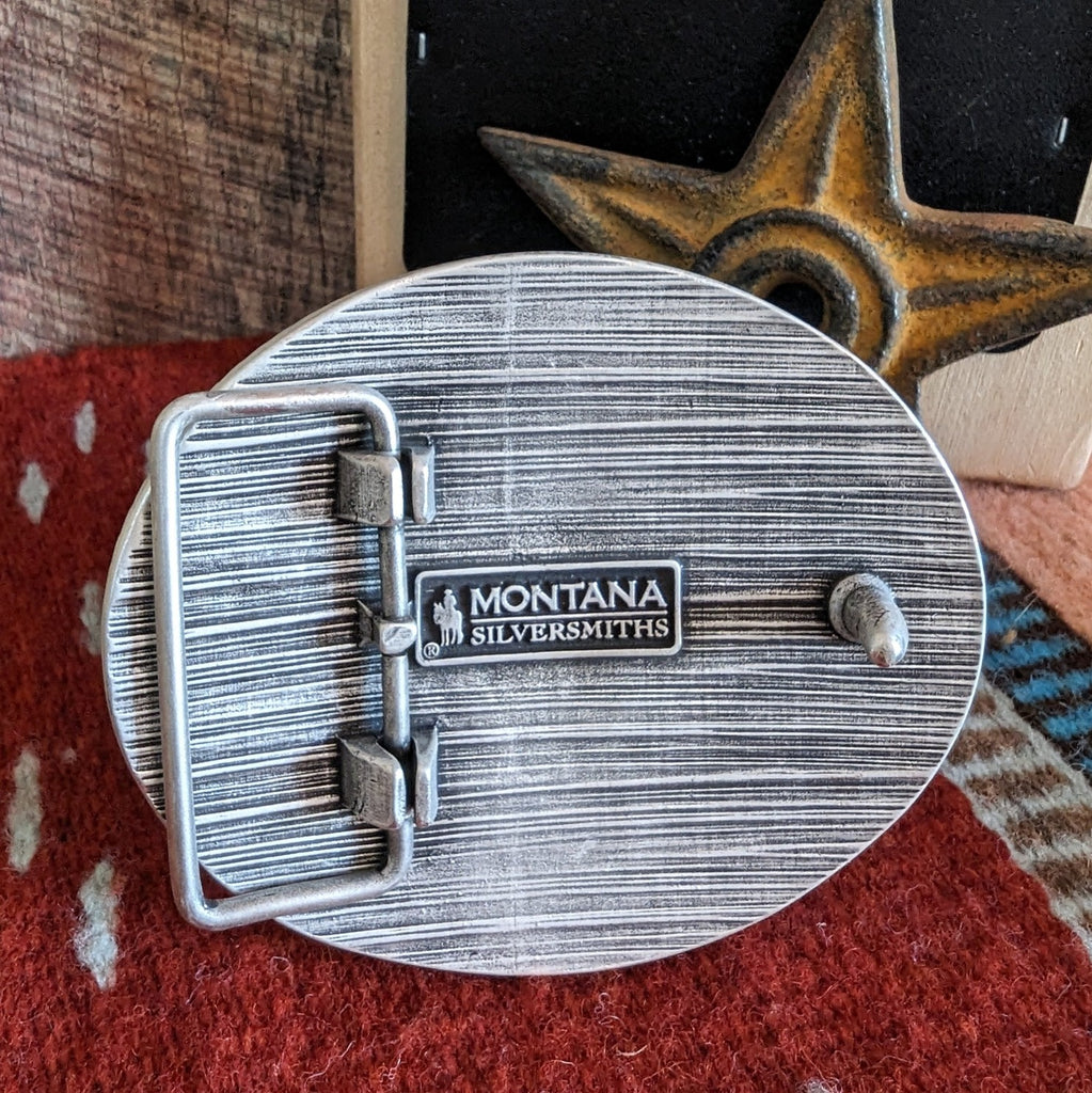 Belt Buckle the "Classic Longhorn" by Montana Silversmiths 61028 back view