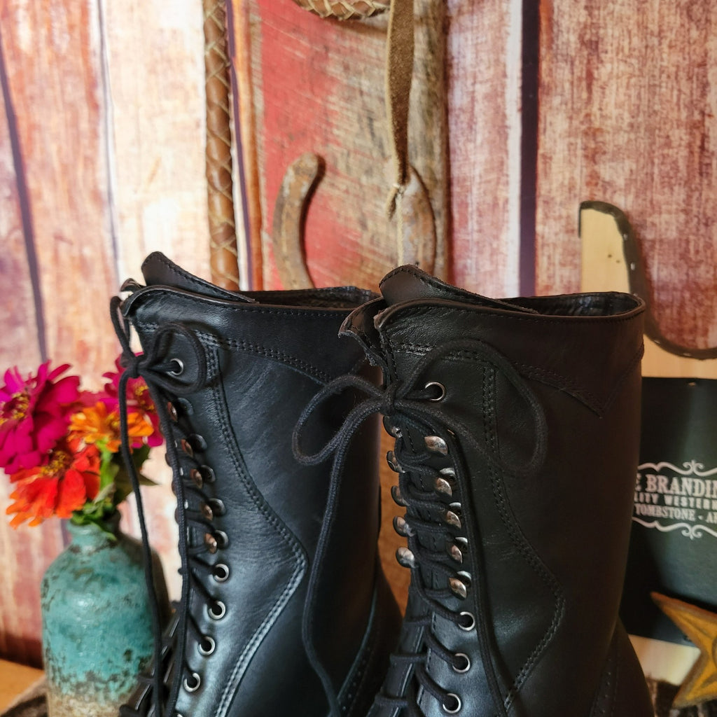 Women's Leather Boots the "Rawhide" a Victorian Lace-Up by Abilene Boot Co  Front View