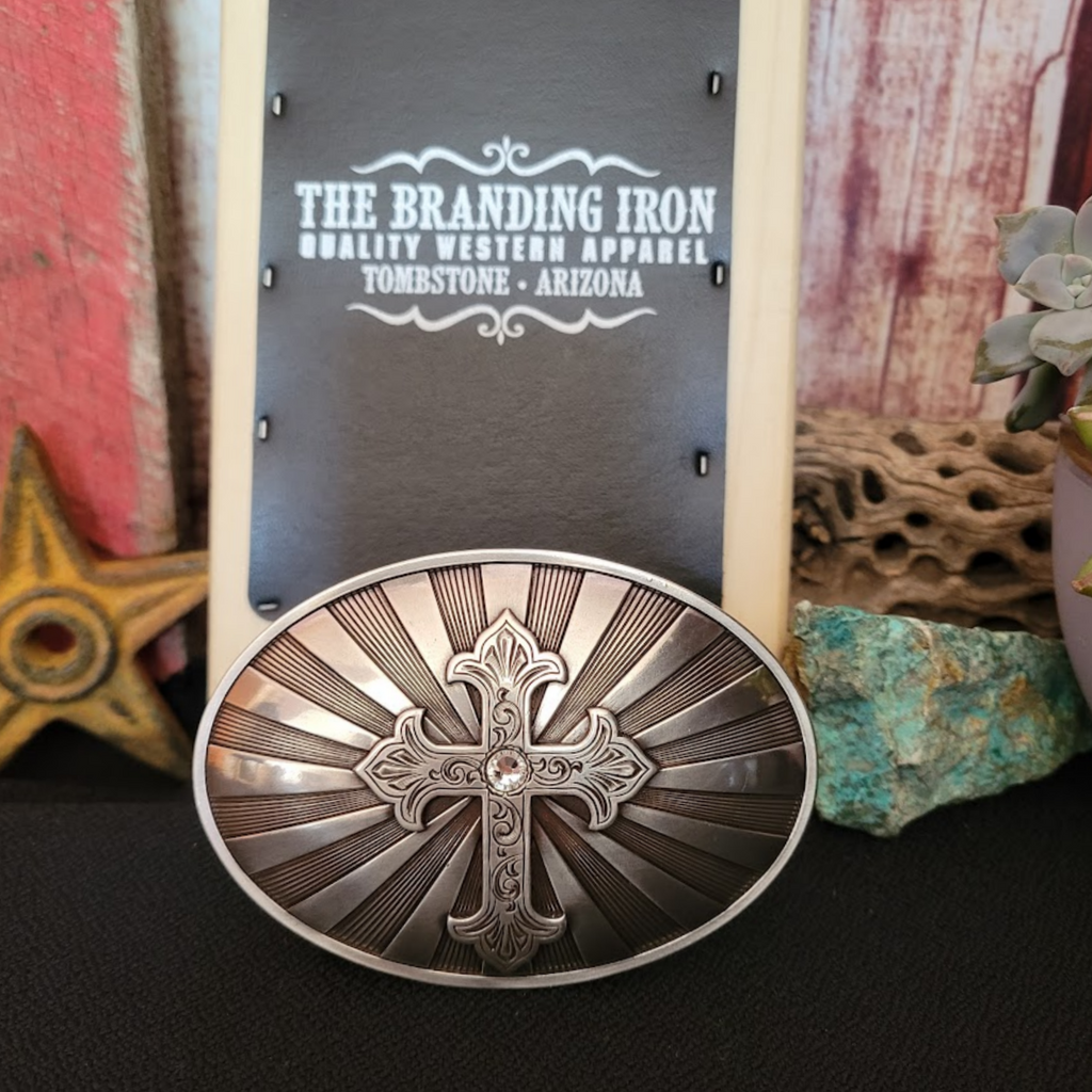 Belt Buckle the "Cross w/Starburst" by Nocona Front View
