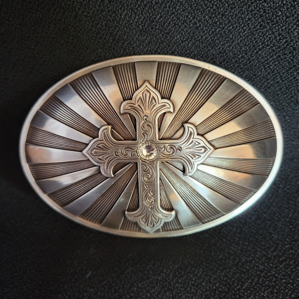 Belt Buckle the "Cross w/Starburst" by Nocona Front View