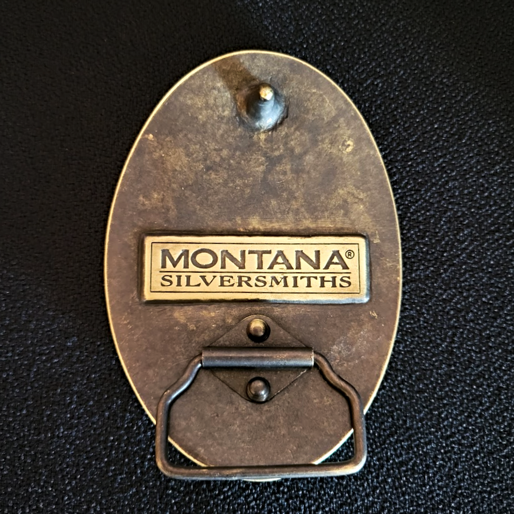 Belt Buckle the "God, Guts & Guns" by Montana Silversmiths Back View