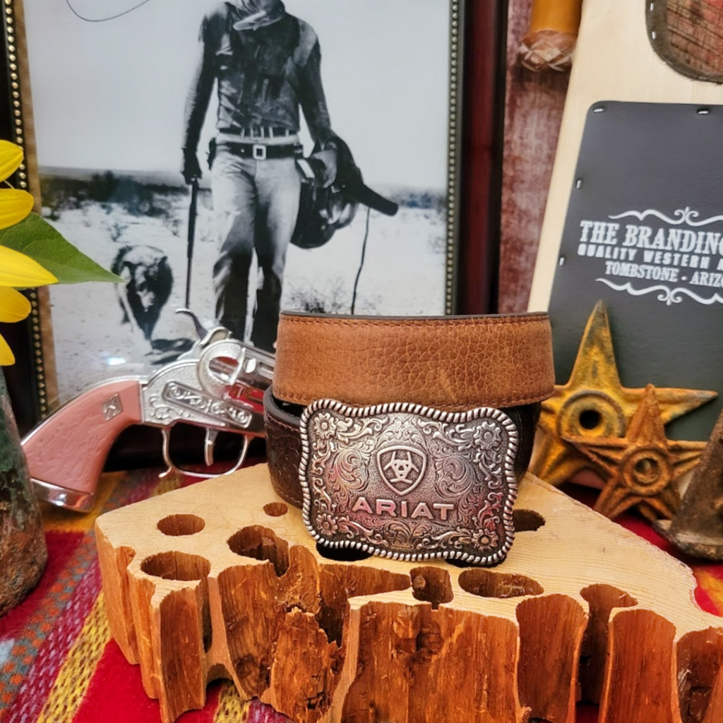 Kids Leather Belt the Flora Tooled Brown Belt by Ariat Front View