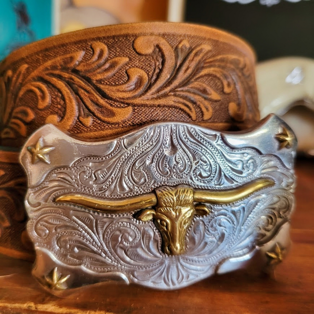 Kids Leather Belt the "Little Texas" by Tony Lama  Buckle View