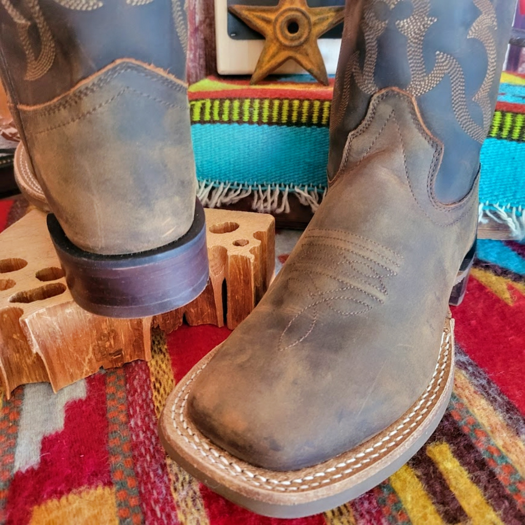 Kids Leather Boots the “Dark Brown” by Old West  Toe/ Heel View