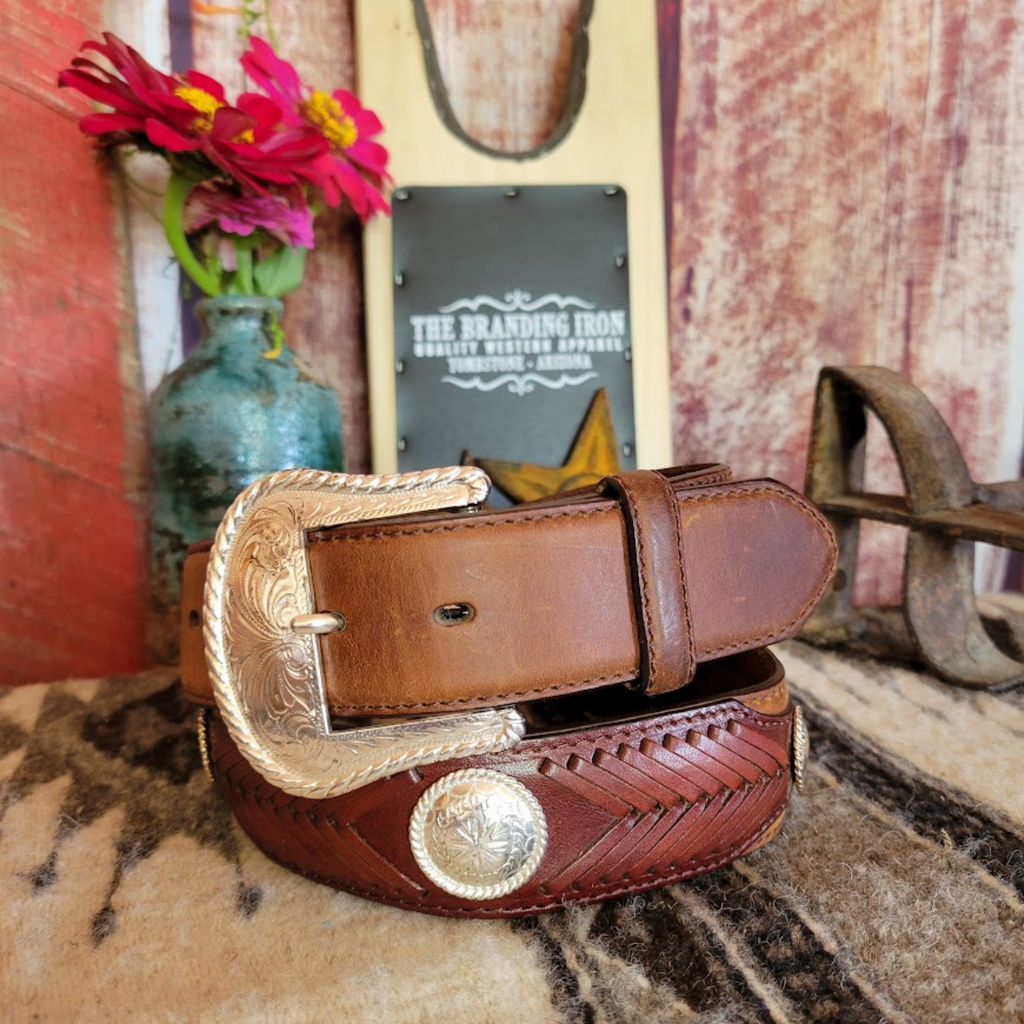 Leather Belt, the "Duke” by Tony Lama  Buckle View