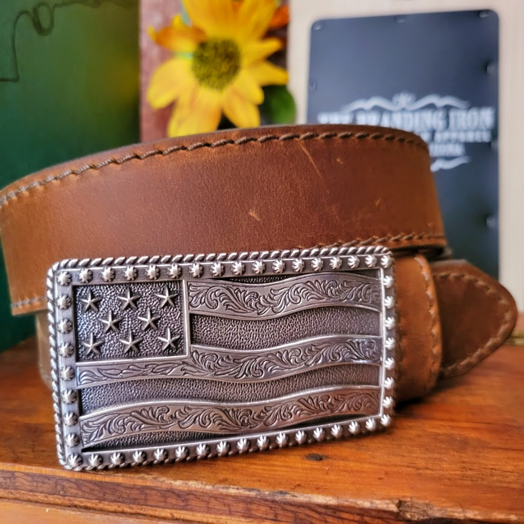 Leather Belt, the "Flying High" by Justin Buckle View