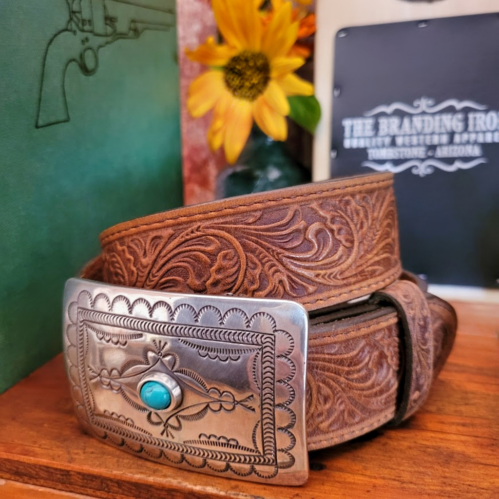 Leather Belt, the “Navajo Spirit” A Belt by Tony Lama Side Buckle View