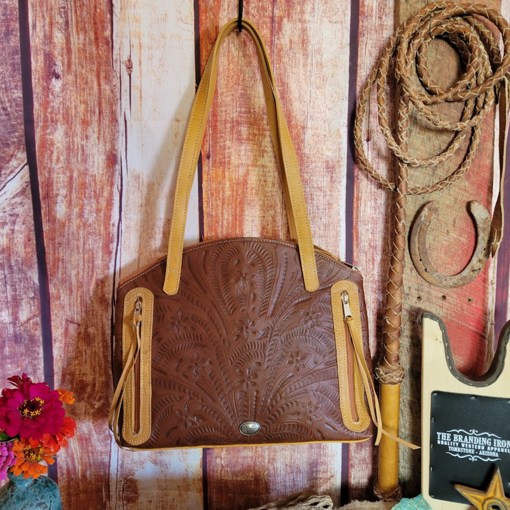 Leather "Conceal Carry" Purse the "Annie Collection" Chestnut by American West  Back View