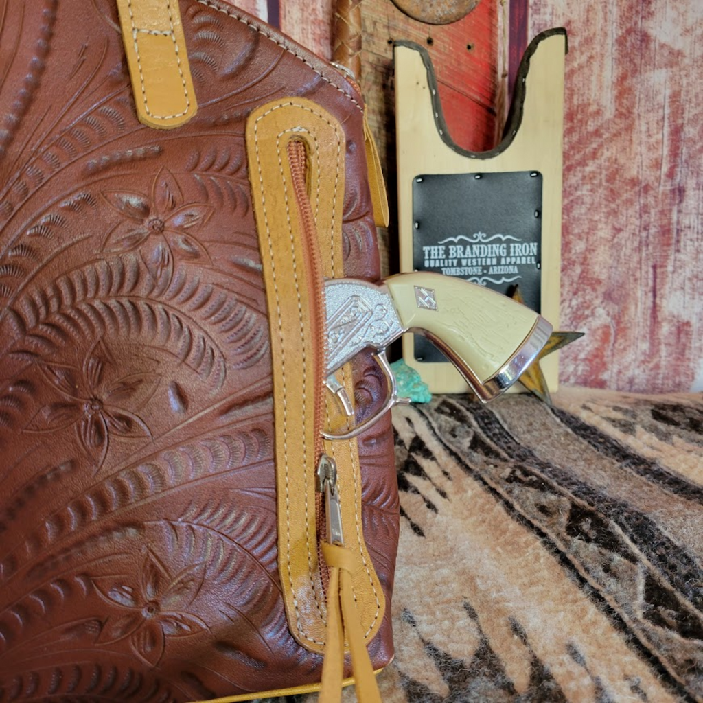 Leather "Conceal Carry" Purse the "Annie Collection" Chestnut by American West  Conceal Pocket View