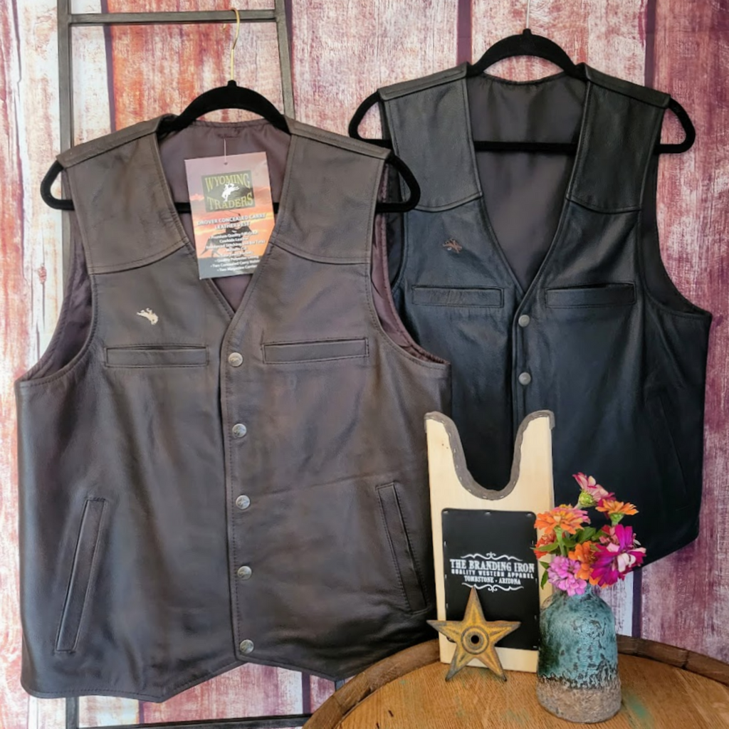 Men’s Conceal Carry Vest the “Drover” Black by Wyoming Traders Front View