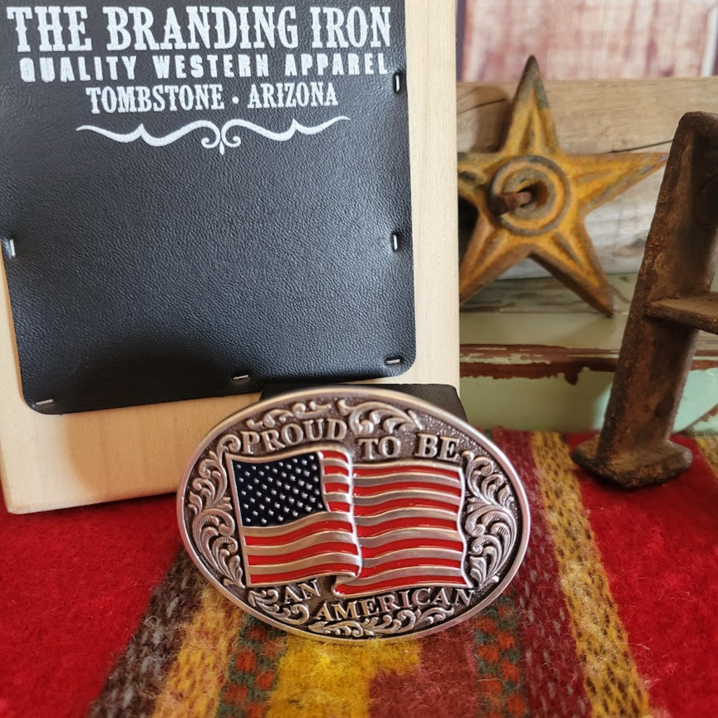 "Proud to be an American" Belt Buckle by Nocona  Front View