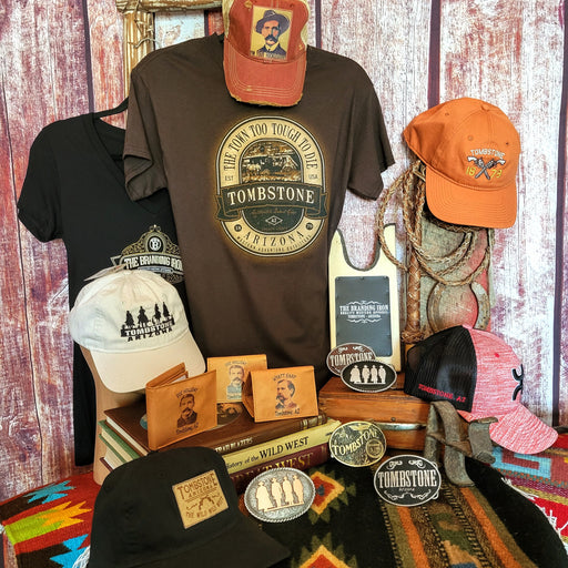 Tombstone and Branding Iron tees, caps, wallets and belt buckles