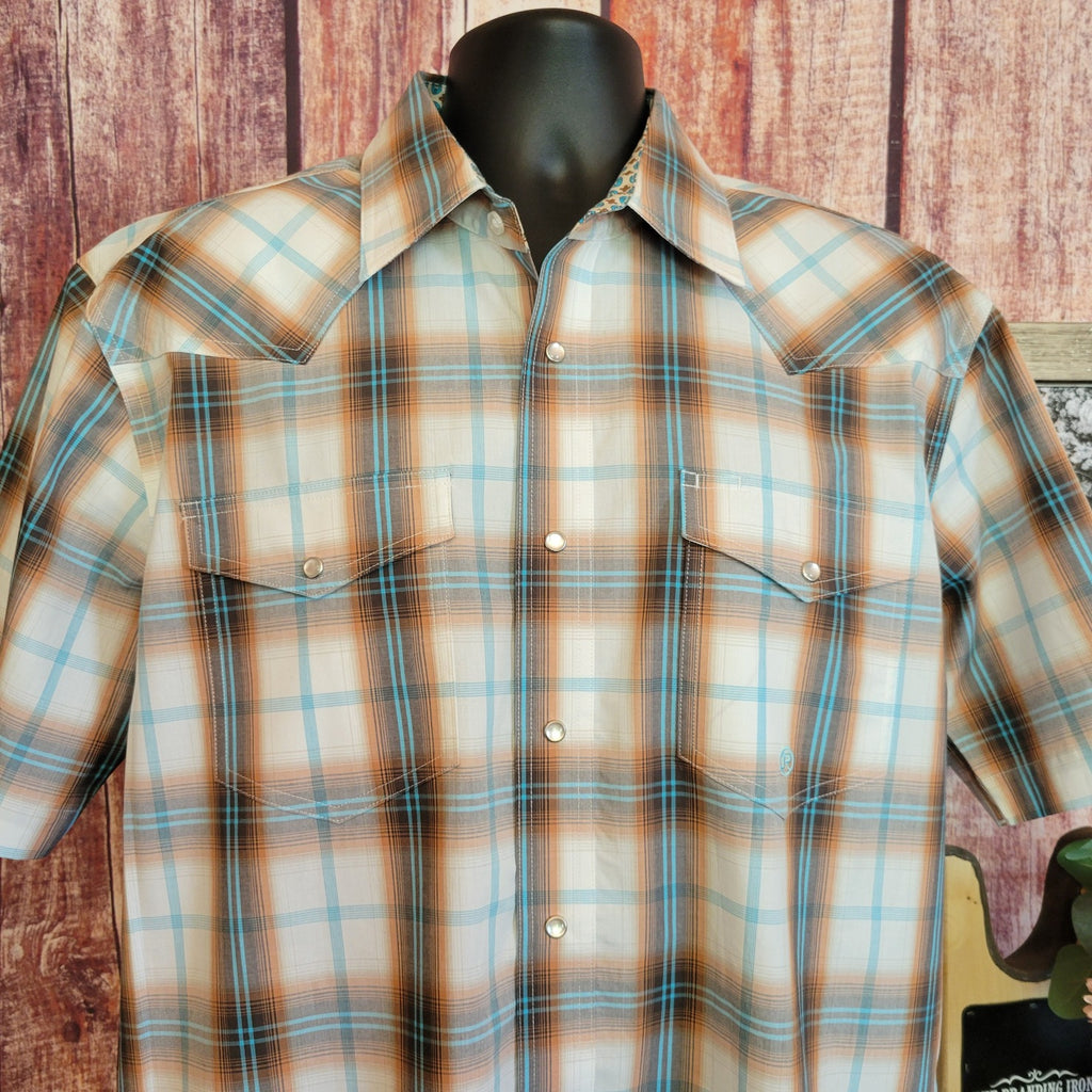 Men's Amarillo Short Sleeve Snap Shirt "Desert Spring" by Roper 4054 OR Front View 