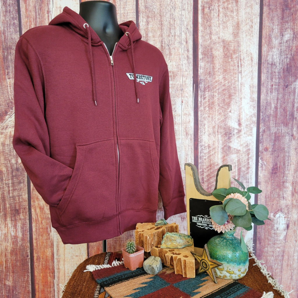 Zip-up Hoodie "Tombstone" by Black Anchor LST14003 Front Tilt View Burgundy 