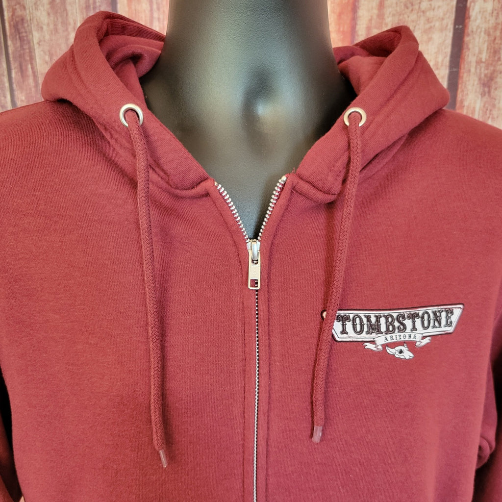 Zip-up Hoodie "Tombstone" by Black Anchor LST14003 Detailed Front View Burgundy