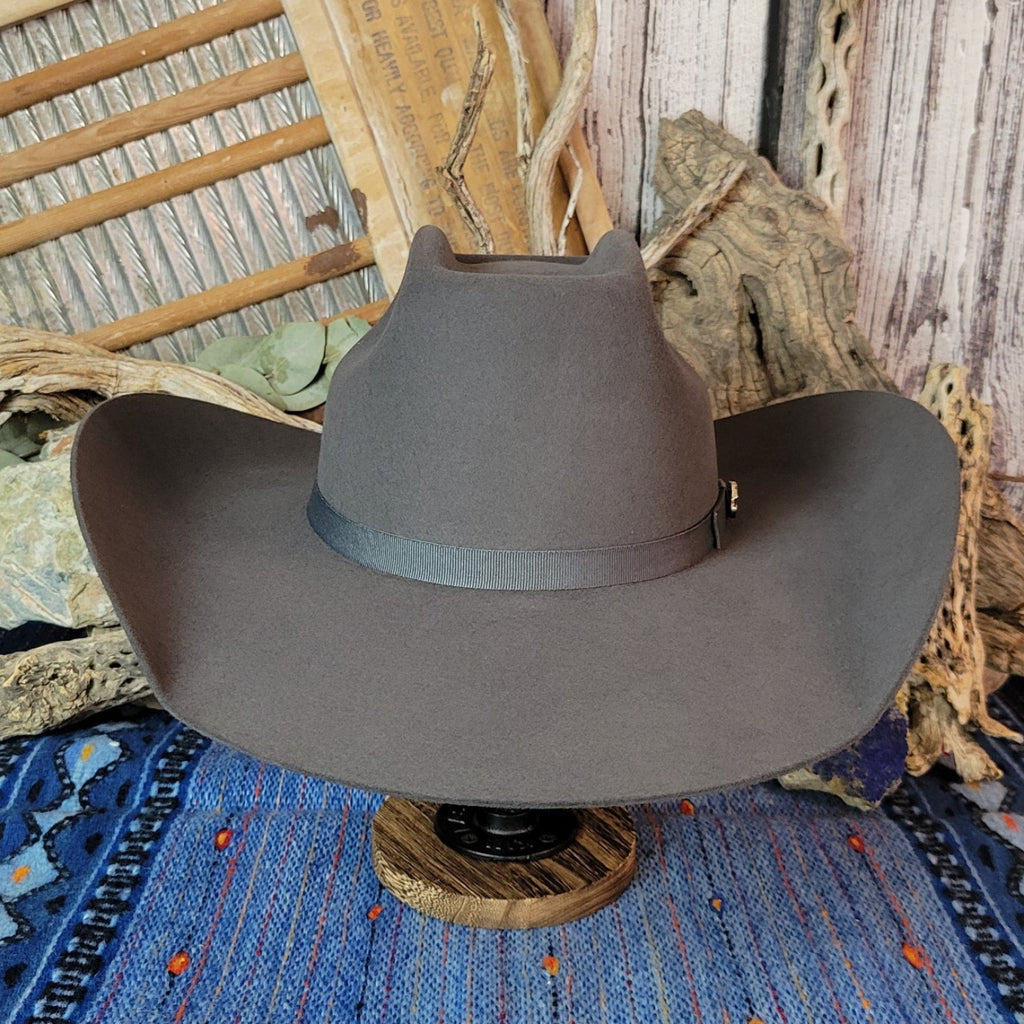 Gray wool hat with matching hat band.