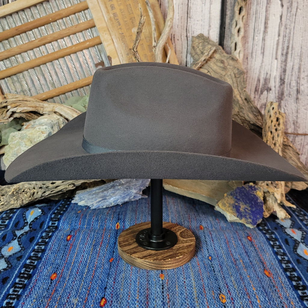 Gray wool hat with matching hat band.