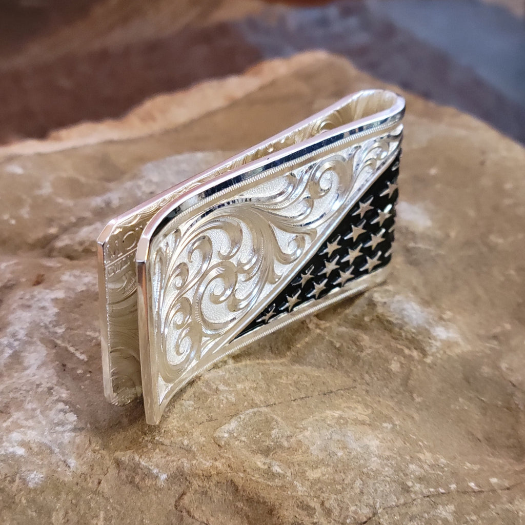 American Made Money Clip "Wings of liberty" by Montana Silversmiths AMMCL5825-SVNF Side View