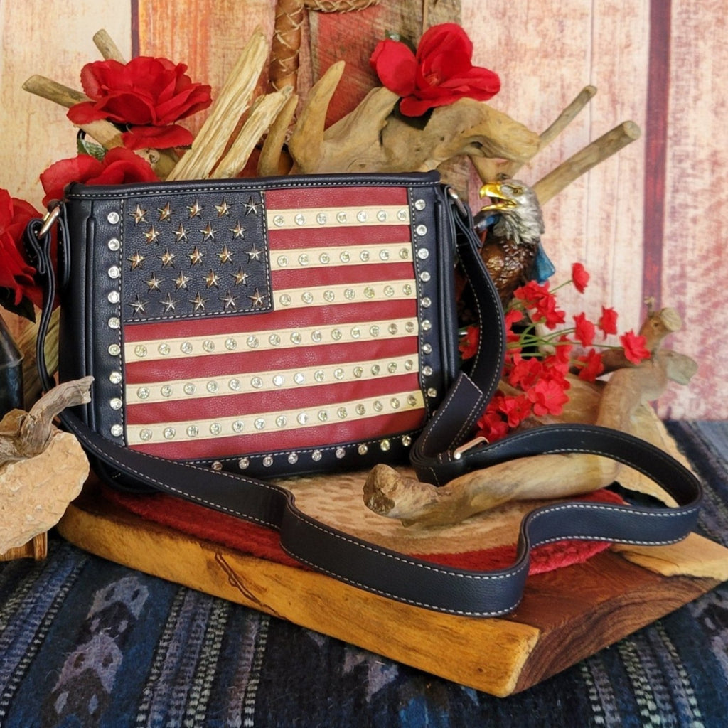 American Pride Concealed Carry Crossbody Bag by Montana West US04G-8287NY Front View W/ Strap