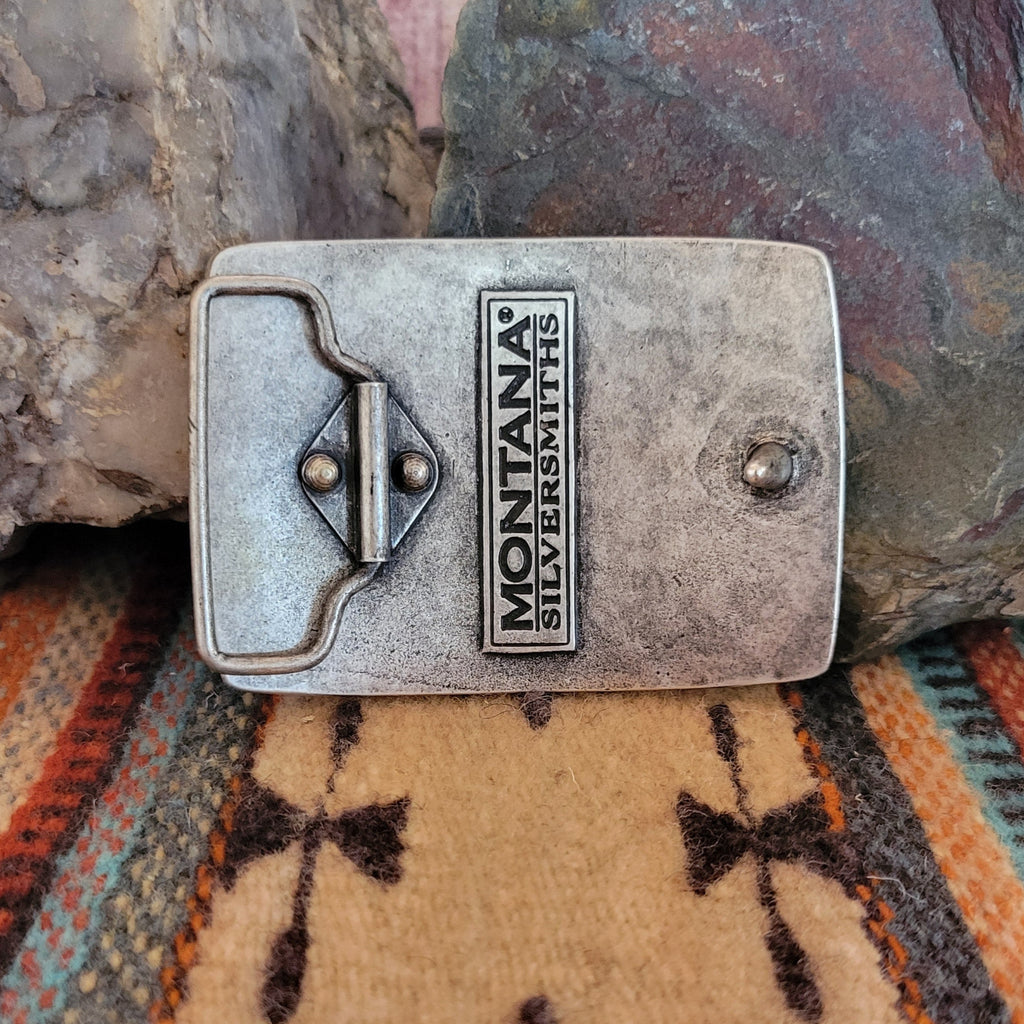 Belt Buckle "Silver Bullet Flag" by Montana Silversmiths A709P Back View