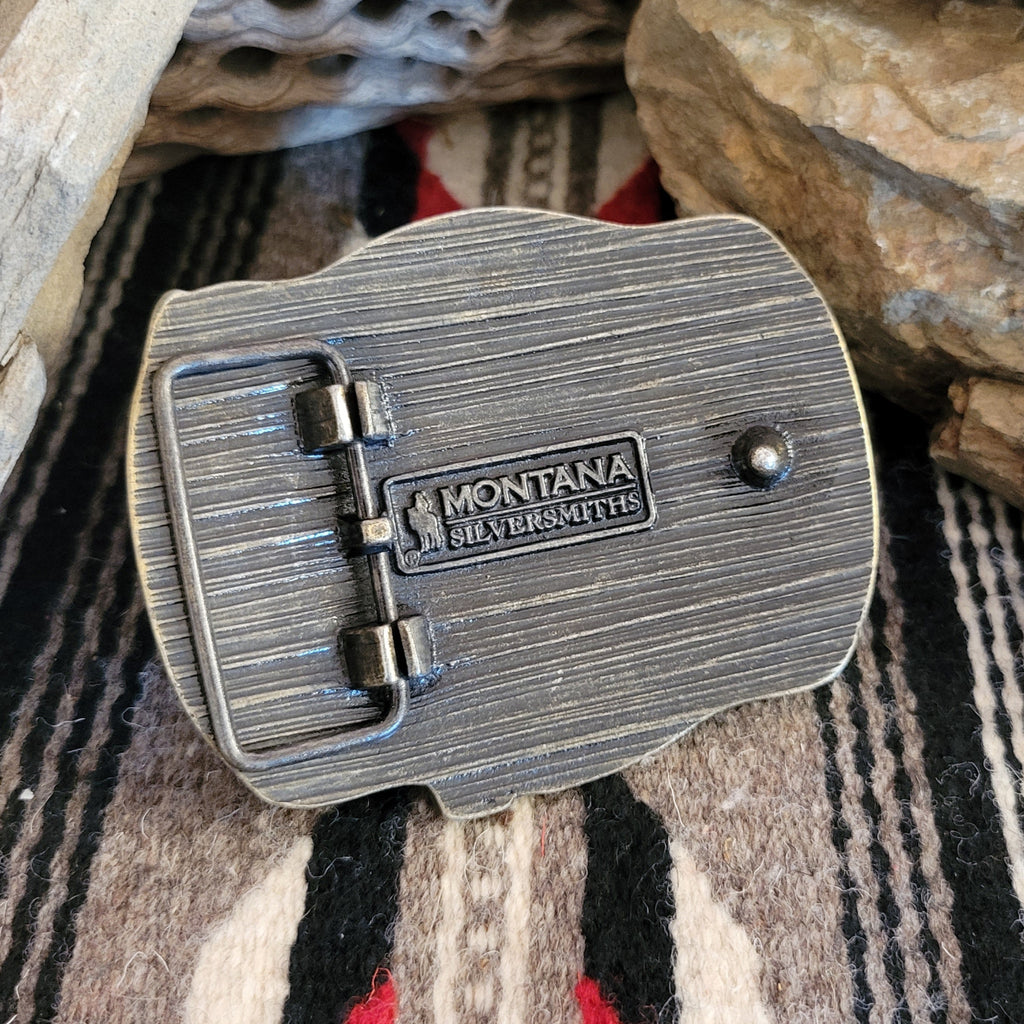 Belt Buckle "Skull Cowboy Up" by Attitude Buckles A713C Back View