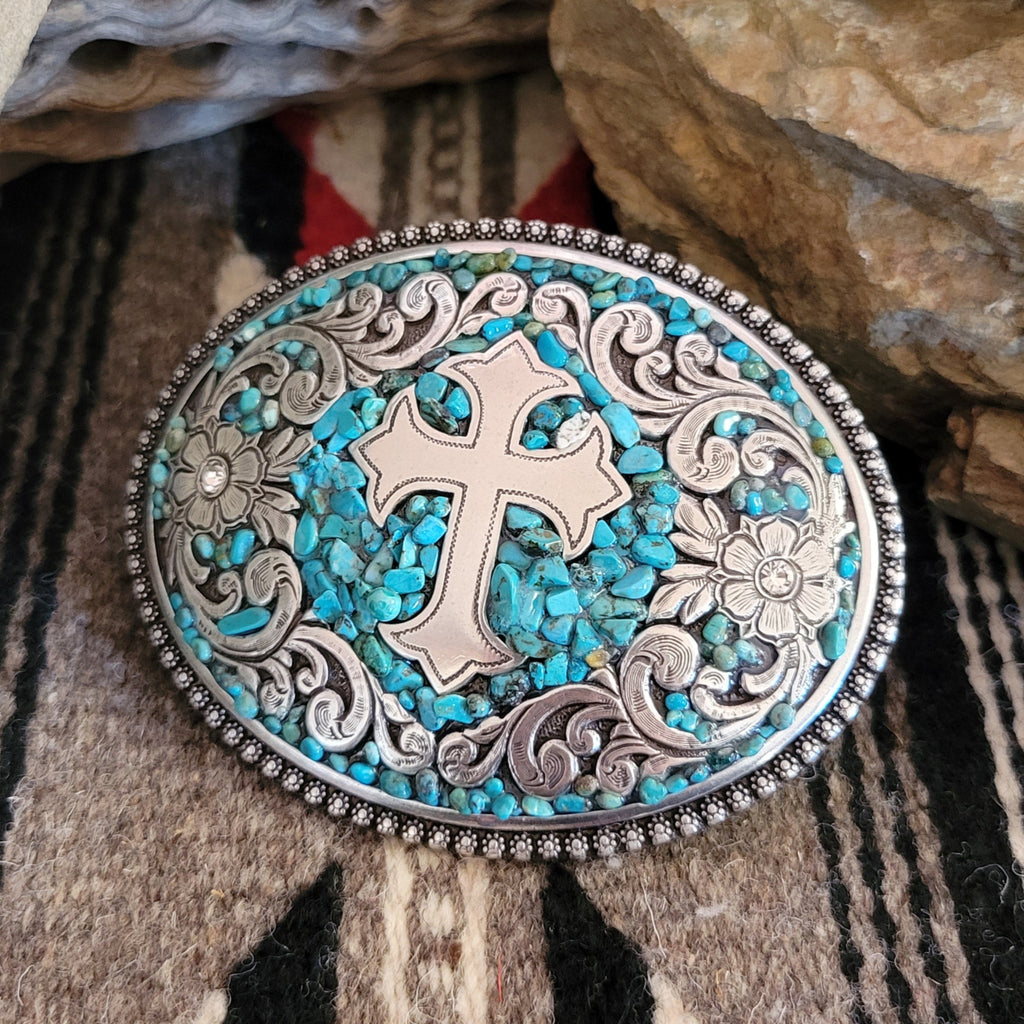 Belt Buckle "Turquoise Cross" by Blazin Roxx 37914 Side View2