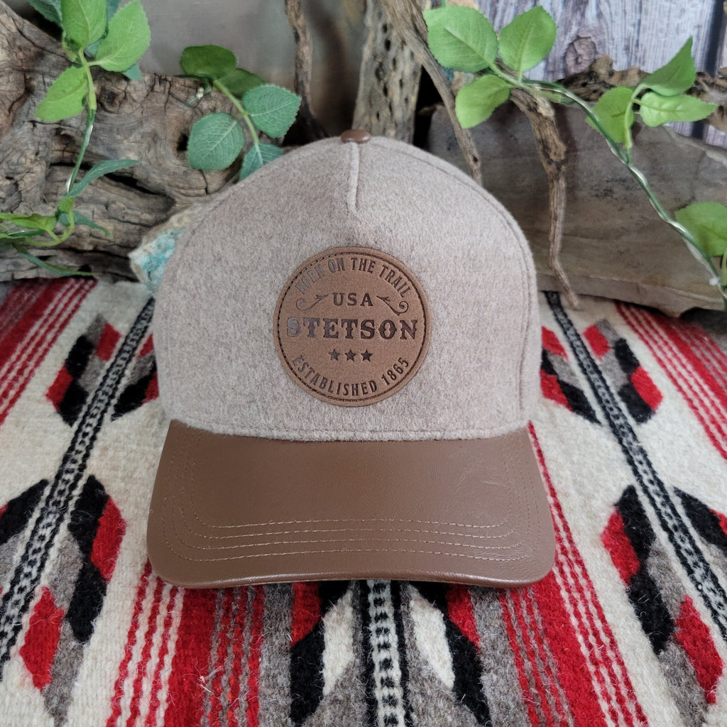 Gray and brown cap with embossed patch.
