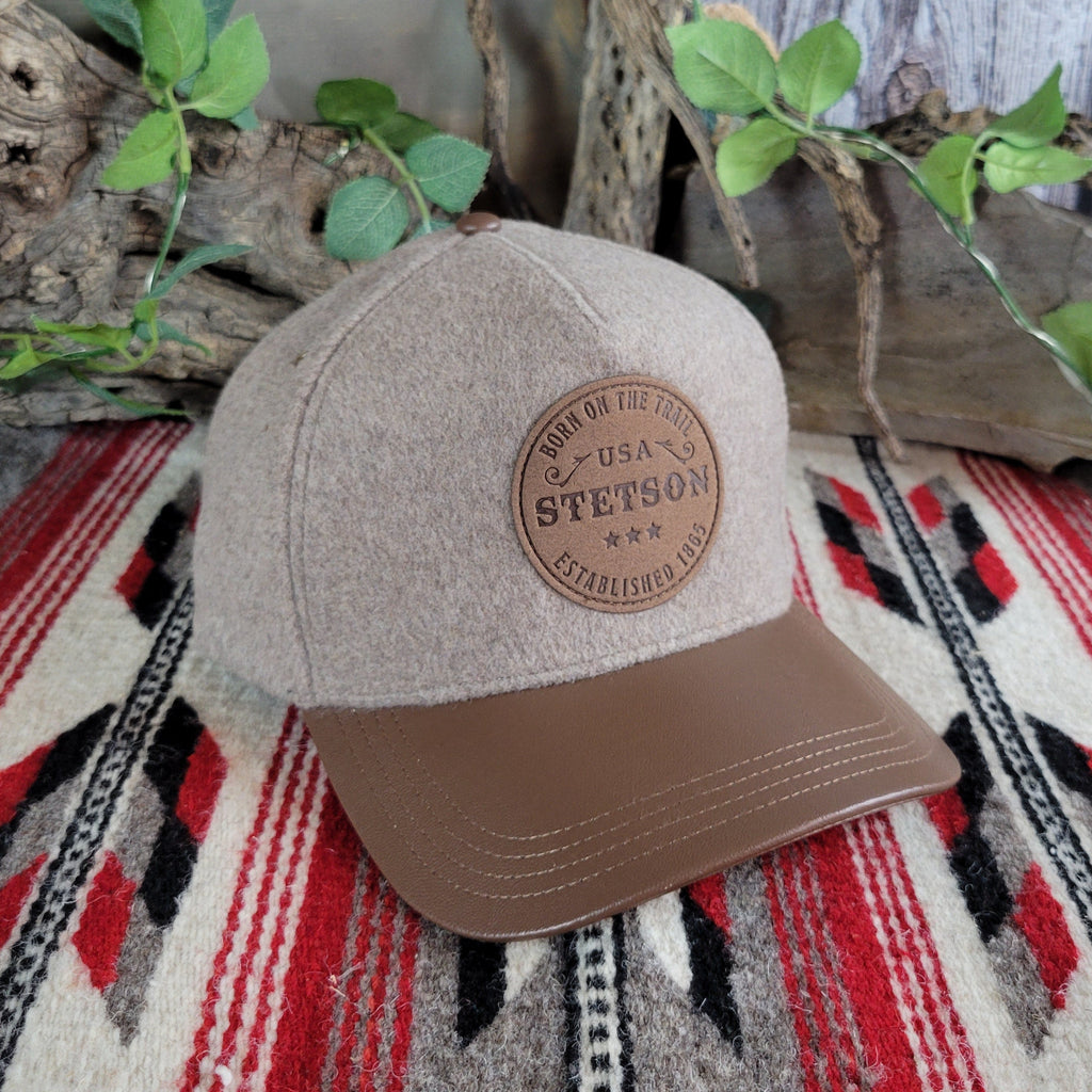 Gray and brown cap with embossed patch.