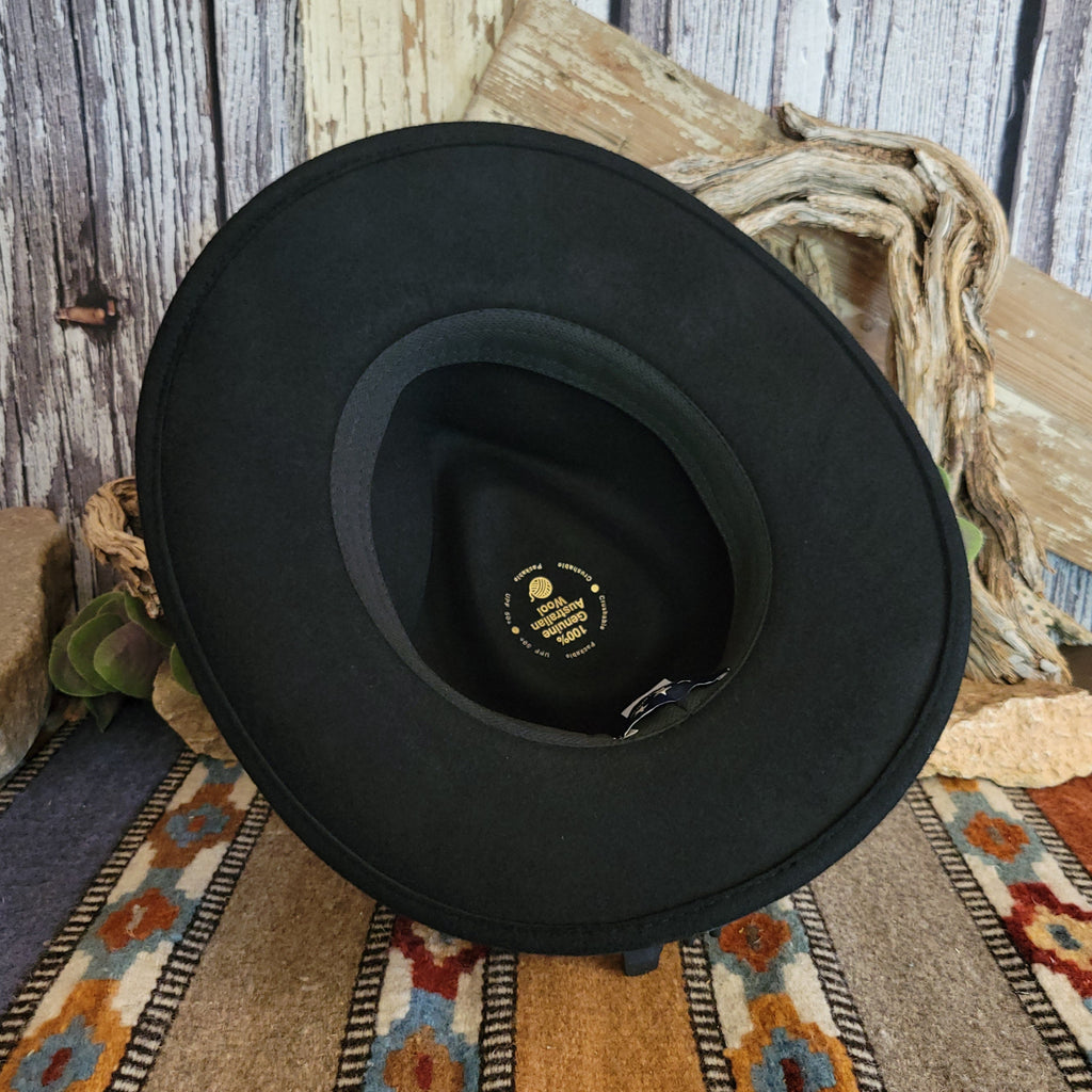 The interior features the black sweatband of the hat.