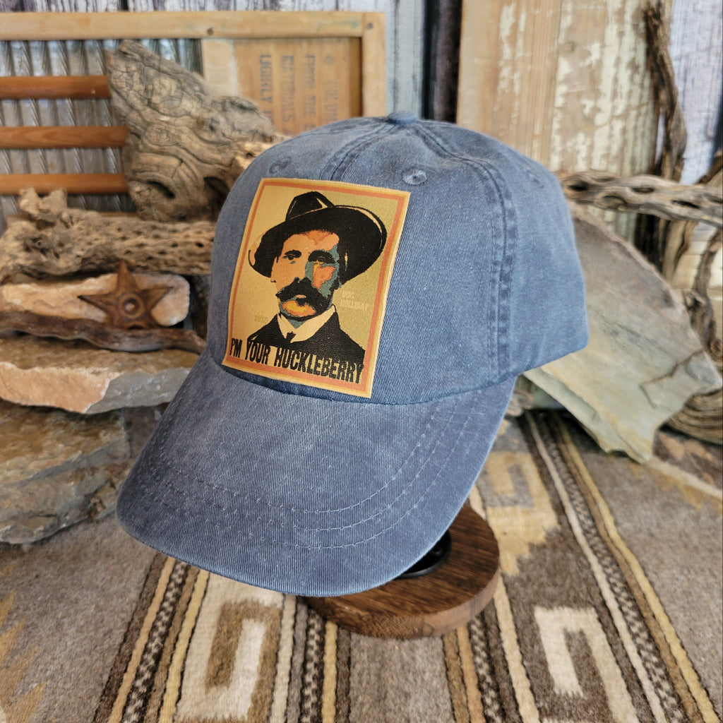 Midnight distressed baseball cap with patch featuring Doc Holliday.