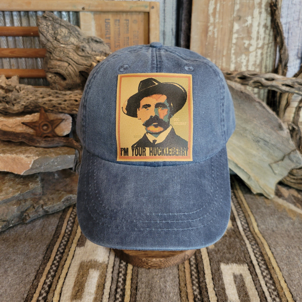 Midnight distressed baseball cap with patch featuring Doc Holliday.