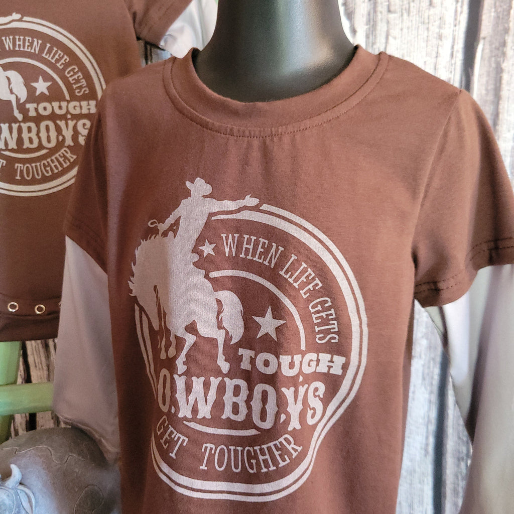 Close-up of the front details on the shirts.
