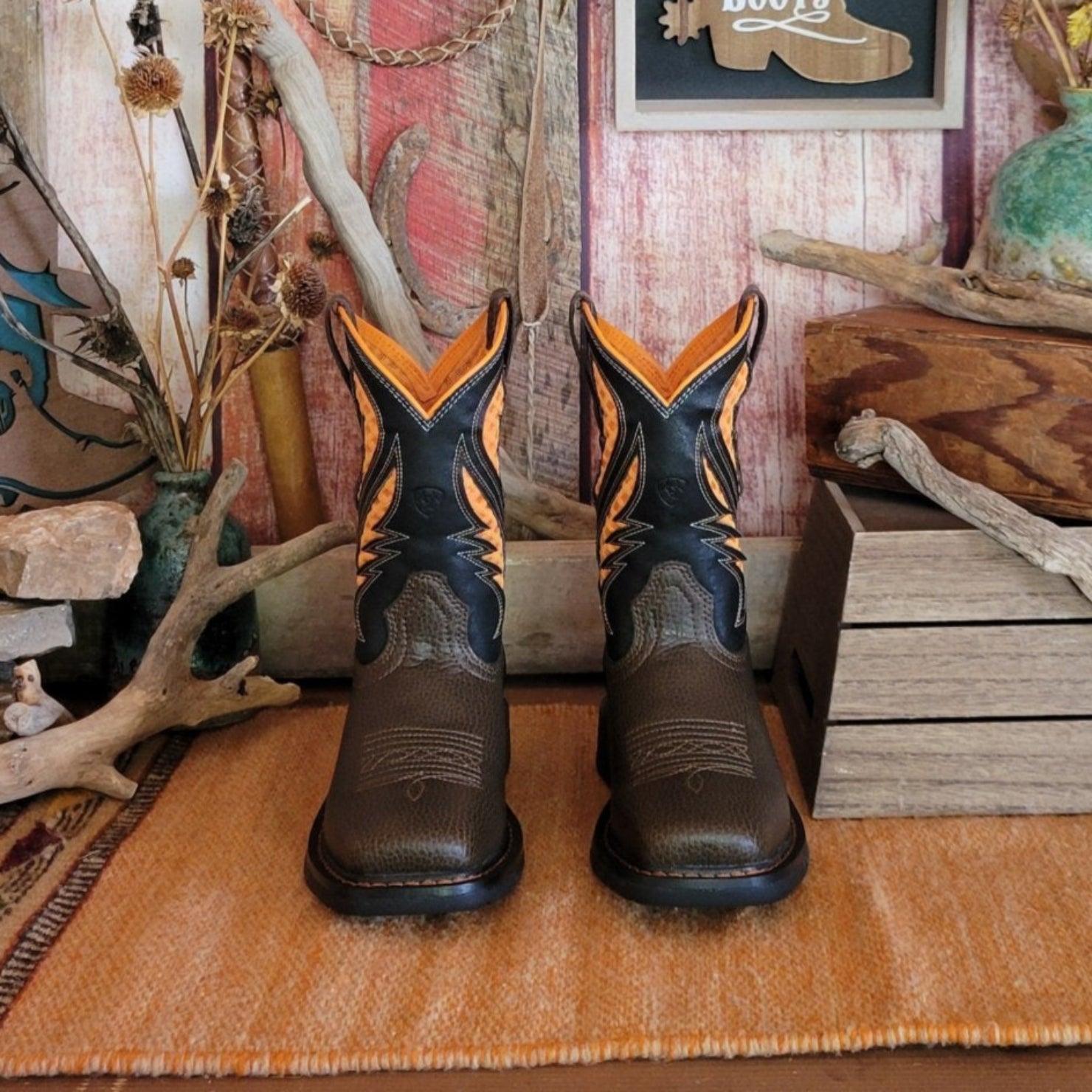 Boys leather work boots hot sale