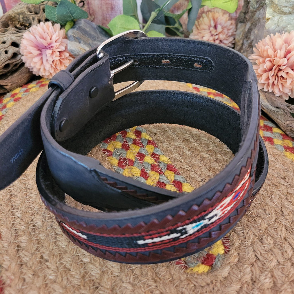Leather Belt "Lace Edge Rib" by Tony Lama  5A103/5A109 Detailed Inside View Black