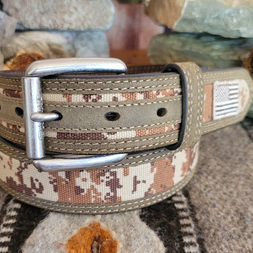 Leather & Camo Belt the "Patriotic" by Ariat A1035044 Detailed View..