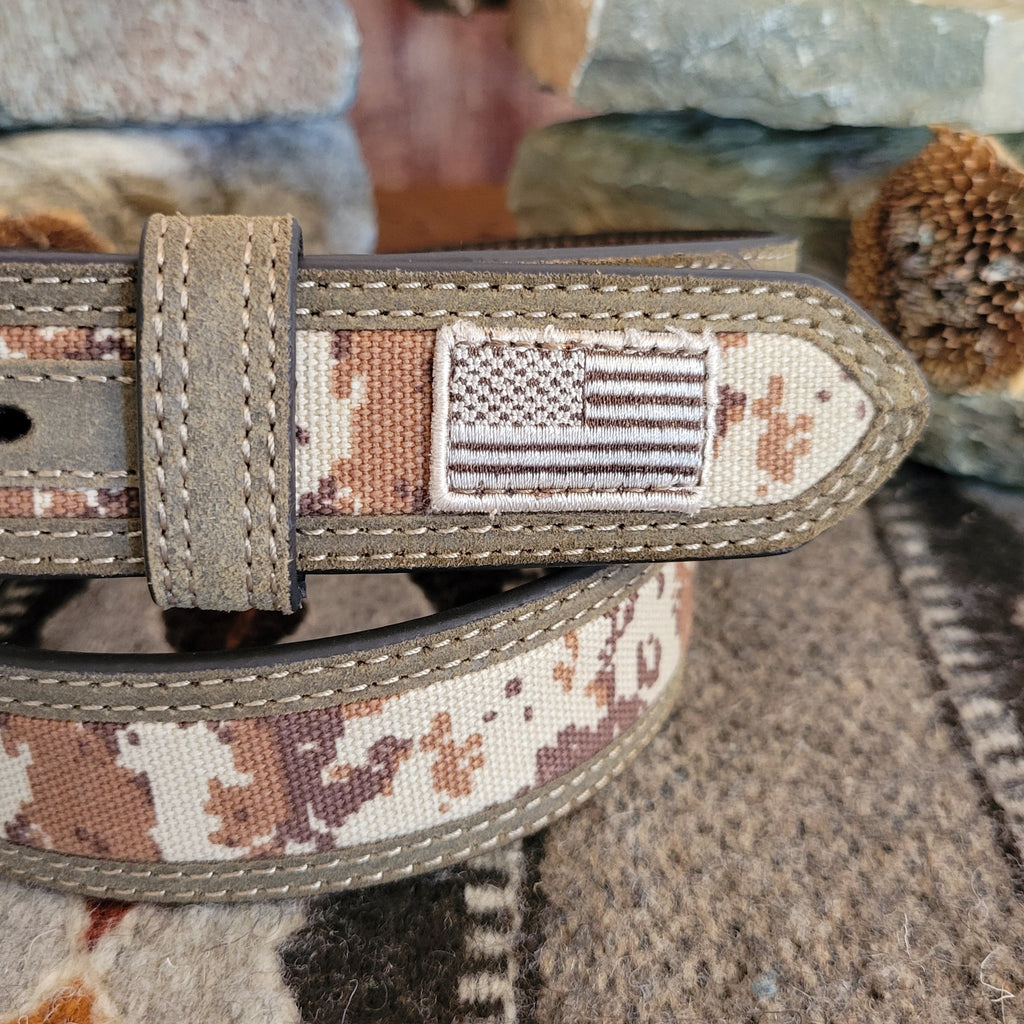 Leather & Camo Belt the "Patriotic" by Ariat A1035044 Detailed View