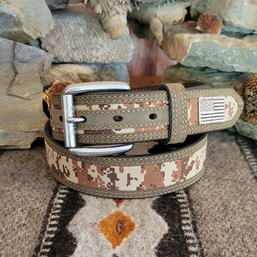 Leather & Camo Belt the "Patriotic" by Ariat A1035044 Front View
