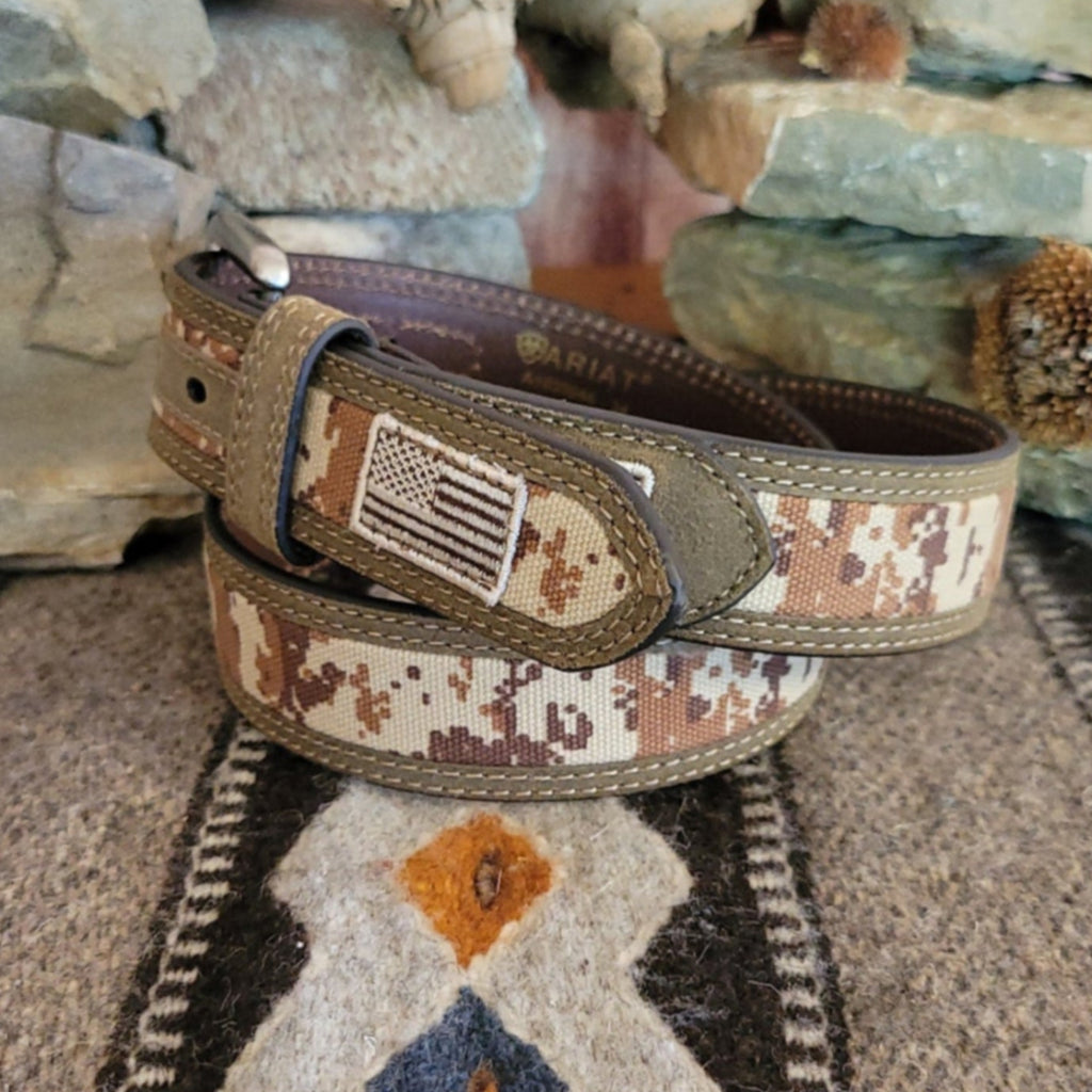 Leather & Camo Belt the "Patriotic" by Ariat A1035044 Side View