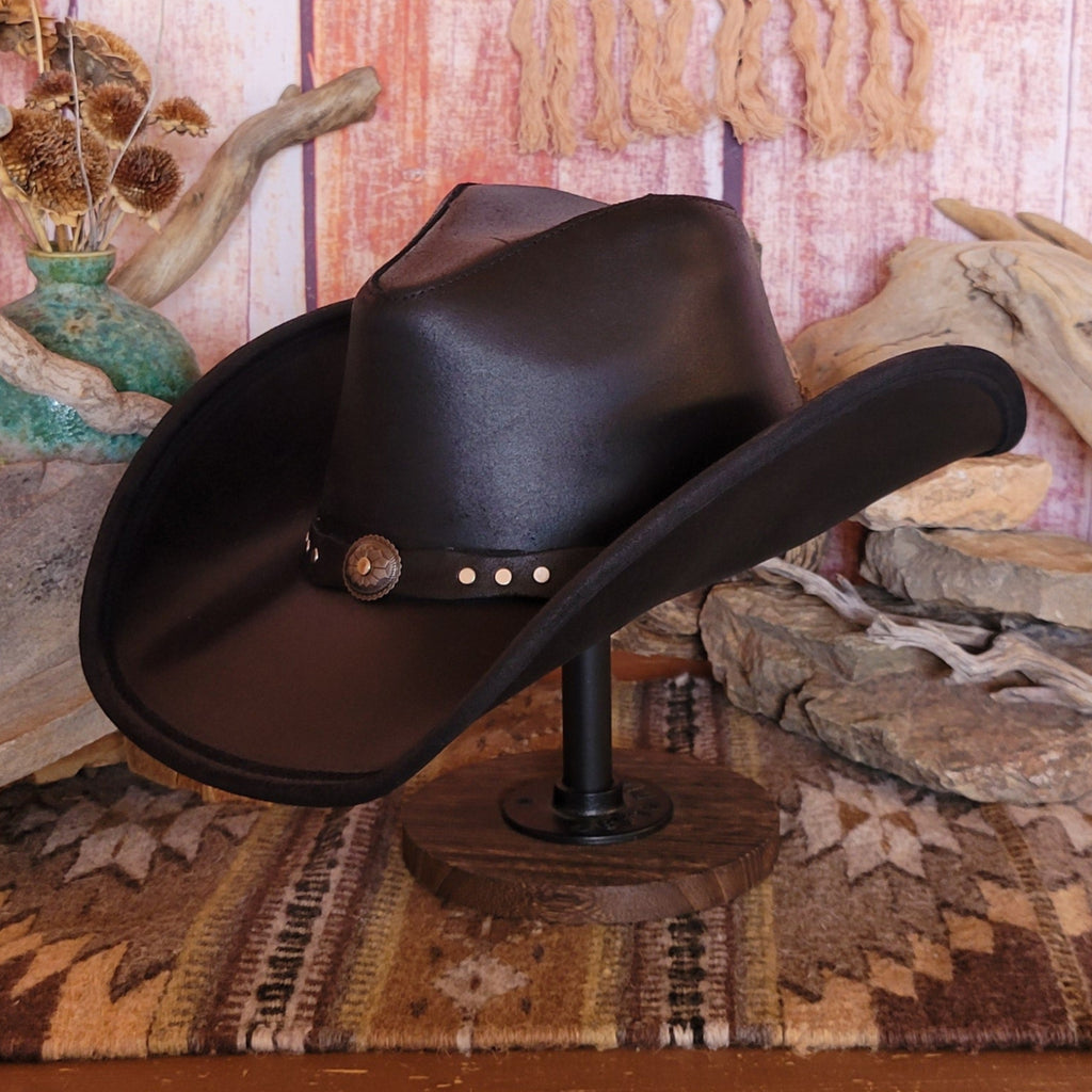 Leather Hat  "Silverton Dude" by Minnetonka 9613 Front Side View Black 
