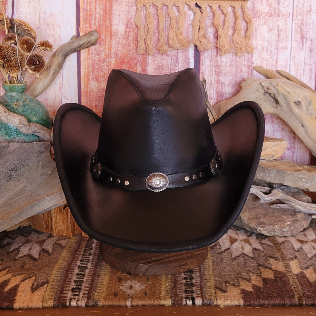 Leather Hat  "Silverton Dude" by Minnetonka 9613 Front View Black