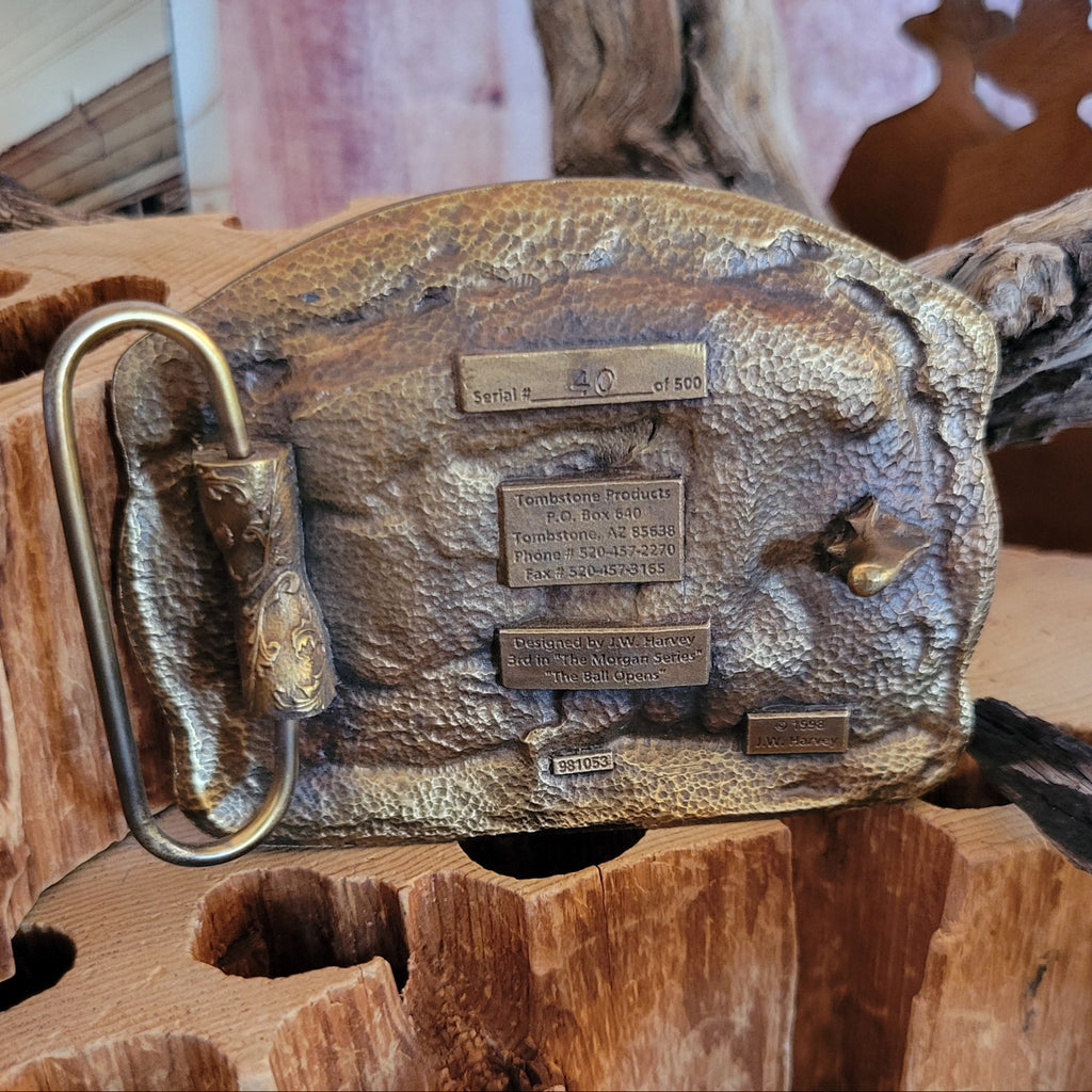 Limited Edited Belt Buckle "The Wild Bunch" by Joe Harvey of Tombstone Products WB101 "The Ball Opens" Back View
